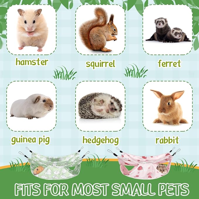 Nuogo 4 Pcs Guinea Pig Rat Hammock for Cage, Pale Color, Summer | Ferret Hanging Hammock, Double Sided, Guinea Pig Accessories for Small Animals, Squirrel, Chinchilla, Parrot, Sugar Glider