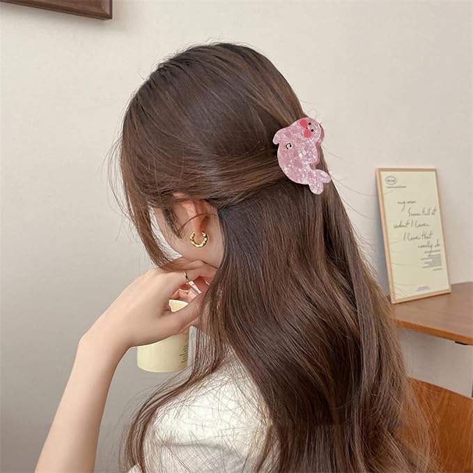 Cute Sea Lion Hair Clips - 1pc Ocean Animal Hair Jaw Clip Kawaii Pink Sea Lion Acetate Hair Barrettes Acrylic Hair Styling Accessories Spring Summer Hair Claw Clip for Women Thick & Thin Hair