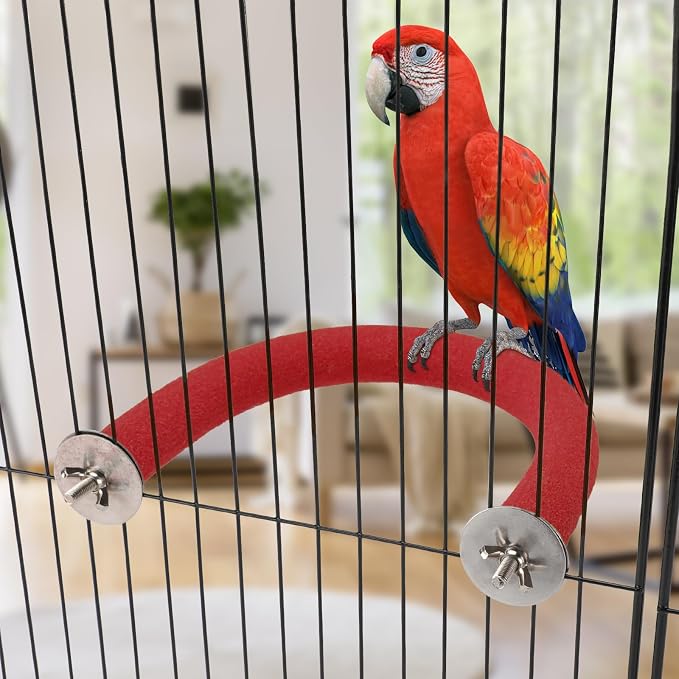Rypet U-Shaped Large Parrot Perch, Quartz Bird Perch for Cage(Red XL) | Safe Chew & Rest Perch for Large Birds, Durable Non-Toxic Cage Accessory, for Parakeets Cockatiels Conures Macaws