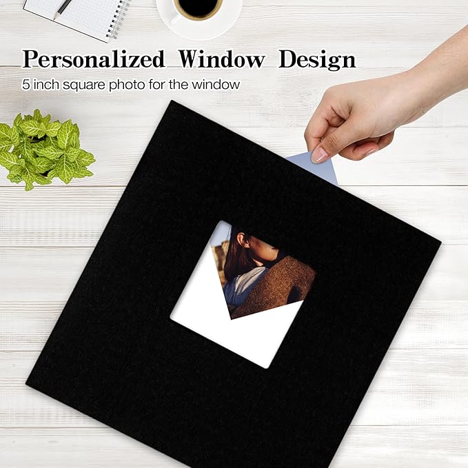 potricher Large Photo Album Self Adhesive 3x5 4x6 5x7 8x10 10x12 Pictures Linen Cover 40 Blank Pages Magnetic DIY Scrapbook Albums with A Metallic Pen (Black)