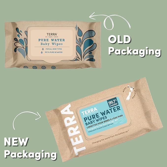 Terra Organics Pure New Zealand Water Bamboo Baby Wipes, Biodegradable, Natural, 1 Pack of 70 Wipes