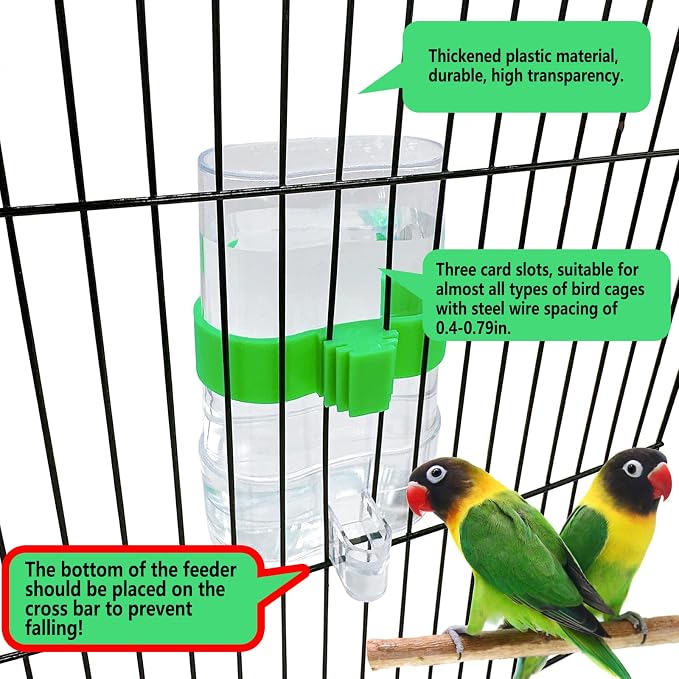 Automatic Bird Water Dispenser Parrot Water Feeder Bird Seed Food Container Parakeet Waterer Cockatiel Cage Accessories Automatic Feeding for Finch Lovebird Canary Small Birds(2Pcs) (Pack of 2)