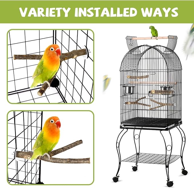 5 Pcs Natural Wood Bird Perch Stand Set for Bird Cages | Ideal for Small/Medium Birds (Budgies, Conures) | Bark Textures for Foot Health | Tool-Free Wing-Nut | Safe Chewing