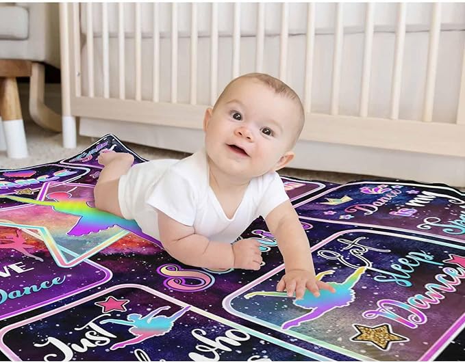 D-Story Custom Blanket with Name - Personalized Throw Blankets for Girls & Boys - Dancing Girl Design - Christmas & Birthday Gift
