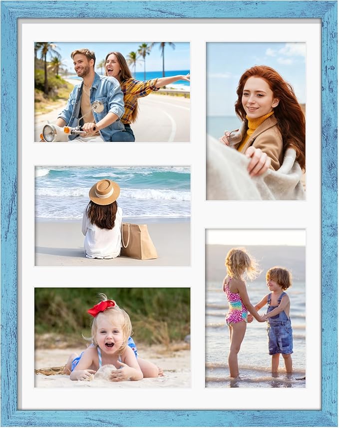 11x14 Collage Picture Frame 4x6 Collage Picture Frame Displays Five 4x6 inch Photos or 11x14 (Without Mat) Wall Decor Wall Hanging or Tabletop Blue
