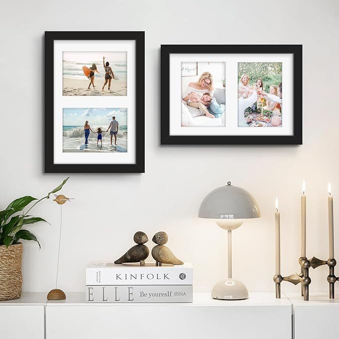 6x9 Picture Frame Double 3.5x5 Collage Picture Frame Displays Two 3.5x5 inch Photos Collage Wall Decor Wall Hanging or Tabletop Black
