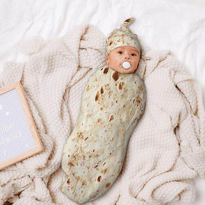 Newborn Swaddle Blankets and Hat Set Soft Cotton Baby Swaddle Wrap Warm Infant Receiving Blanket Burritos Tortilla-3