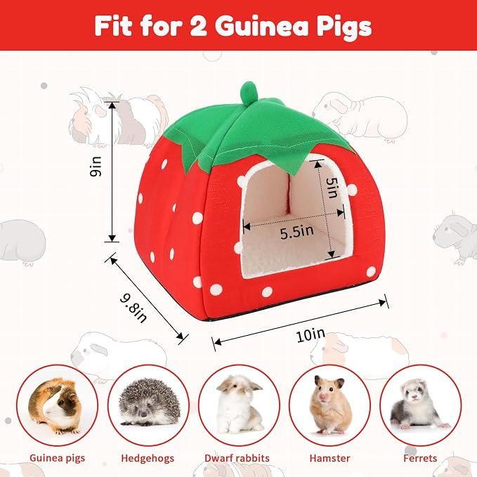 BWOGUE Guinea Pig Bed Hideout, Washable Hamster Cave for Small Animals | Removable Cushion for Cleaning, Warm Fleece Nest, Washable Bed, 10 x 9.8 x 9 in, Dwarf Rabbits Hedgehogs