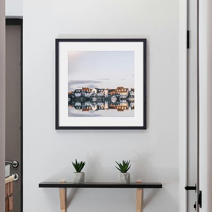 20x20 Black Picture Frame, Solid Oak Wood 20 by 20 Frame, Black Square Picture Frame 20 x 20 with mat for 16 x 16, 20x20 Wood Frame for Home Decor, 20 x 20 Poster Frame, Tempered Glass, 1 Pack