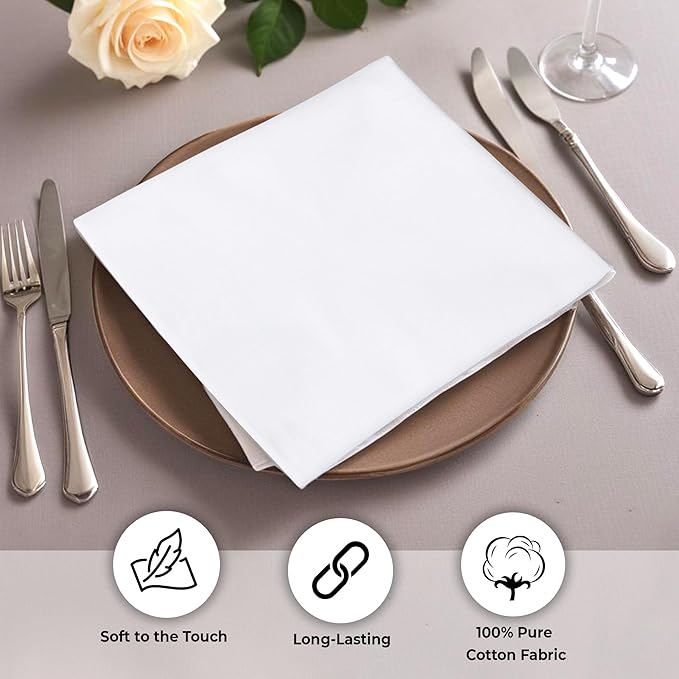 Urban Villa White Cloth Napkins Set of 12 100% Cotton Dinner Napkins Cloths Washable 18”x18” Absorbent Soft Durable Reusable-Ideal for Everyday Use Parties Wedding Thanks Giving Christmas Halloween
