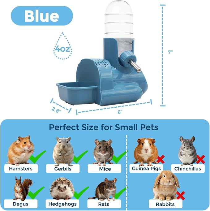 VANNON 3-in-1 Hamster Water Bottle with Food Bowl & Hideout Base, Blue | 3-in-1 feeding station combines water, food and hideout space to help keep hamster cages organized and easy to maintain.