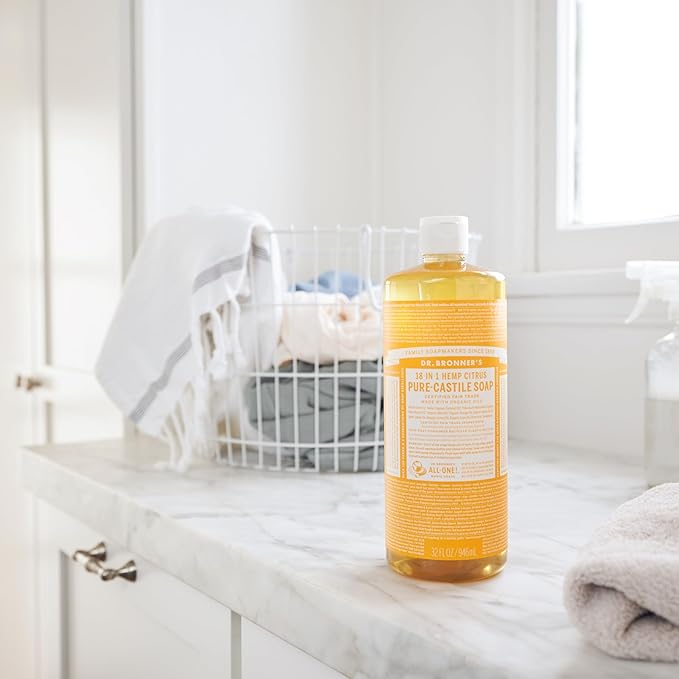 Dr. Bronner's Magic Soap-Pure-Castile Liquid Soap (Citrus, 32 ounce, 2-Pack)-Regenerative Organic Certified Oils, 18-in-1 Uses: Body, Hair, Laundry, Pets & Dishes, Concentrated, Vegan, Non-GMO