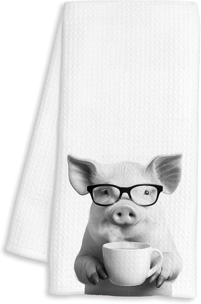 Funny Pig Decor Coffee Kitchen Towels Gift, Pig Gifts for Women, Coffee Gifts for Women, Animal Lover Gift Decorative Dish Hand Tea Towels for Kitchen Home Bar Decor, 16x24 Inch