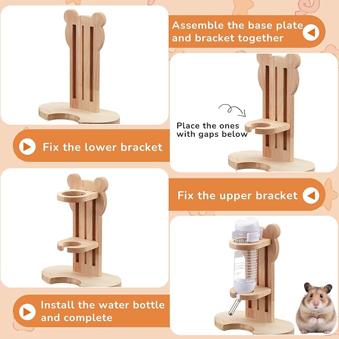 18 Pcs Hamster Cage Accessories, Silent Hamster Wheel 15 Toys Set | Maze Wood House and Water Bottle Set for Rat Mice Small Animals Habitat Decor Enrichment Starters (Harmony Wooden Style)