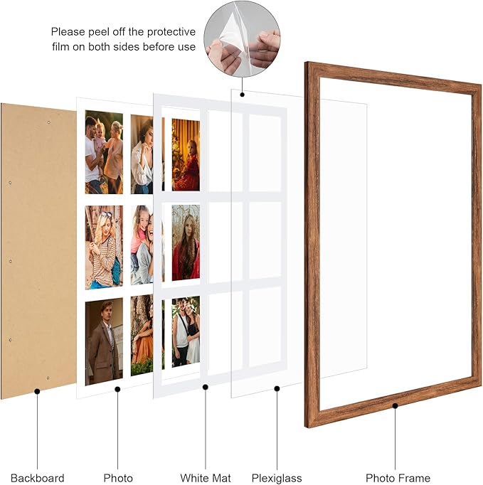 13.5X19.5 Collage frame with 9 Openings 4X6 Pictures, Multiple Picture Frame with Mat, Wall or Tabletop Decor, Carbonized Brown Wood Grain,2 Pack