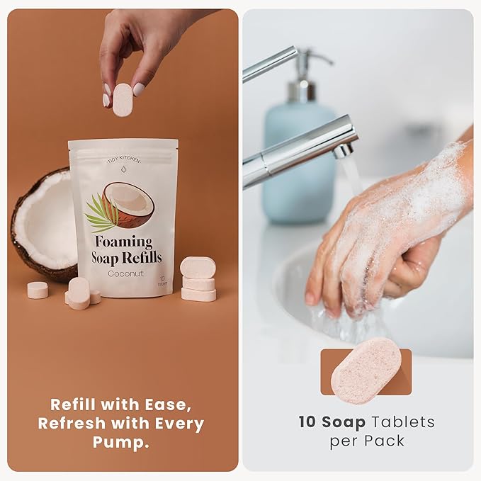 Foaming Hand Soap Refills – Rich, Moisturizing Lather in Coconut Scent, Works with Dispensers, 10 count