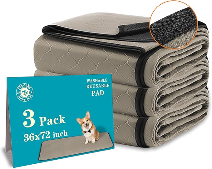 Bunlitent Washable Pee Pads for Dogs 36" x 72", 3 Pack, Reusable Puppy Pads | Reusable, Quick Dry, Anti-Slip, Waterproof, Whelping Pad for Pet, Playpen, Incontinence, Housebreaking, Training, Brown