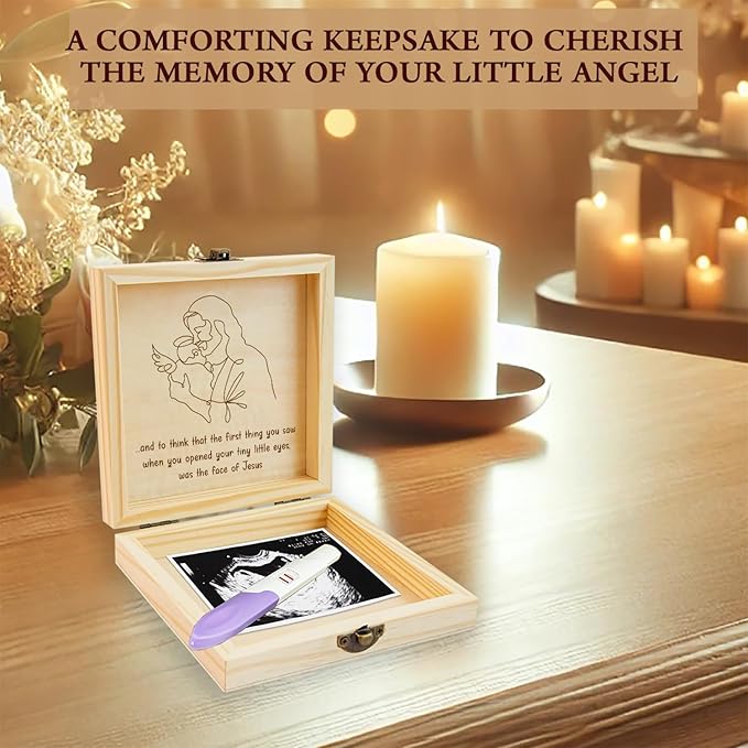 Miscarriage Memory Box, Baby in Jesus' Arms Engraved Wooden Keepsake Box, A Heartfelt Sympathy Gift for Mothers Loss of Baby, Remembrance Gifts Miscarriages, Infant Loss Memorial for Moms