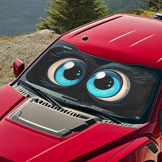 Cute Big Eyes Front Window Sunshades 66.5x34.4inches Front Windshield Sun Visor Protector Car Accessories Blocking Harmful UV Rays & Heat