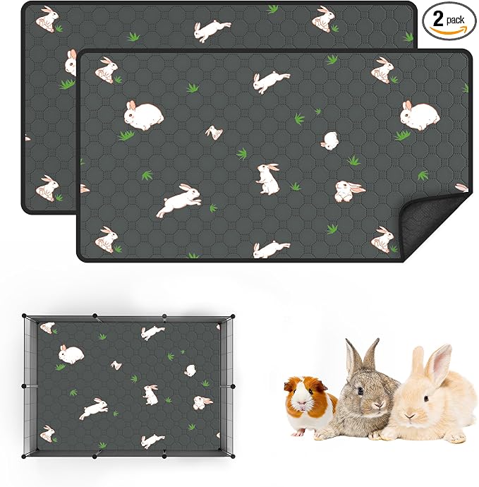 Guinea Pig Cage Liner, Reusable Guinea Pig Bedding Washable Absorbent Pee Pads for Dogs Kitten Rabbit Chinchilla Hamster, Leakproof & Anti Slip (2, C&C 2*3, 28"x41")