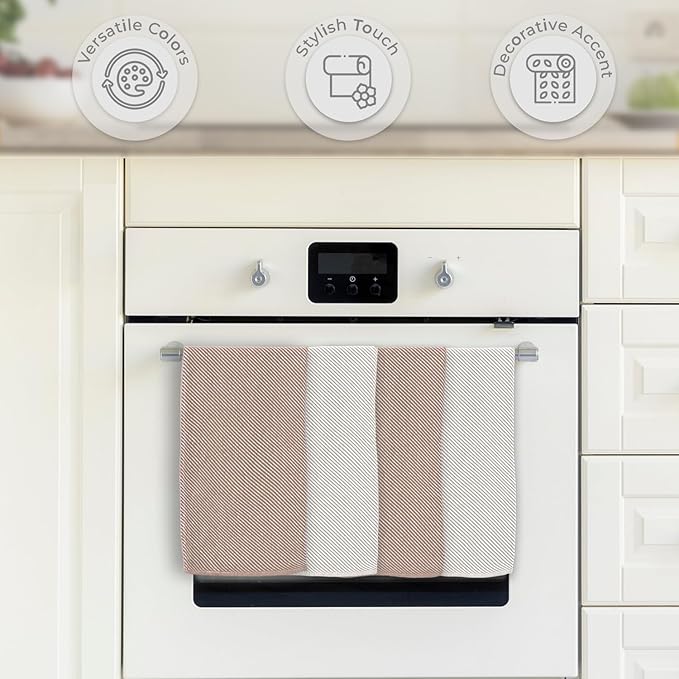 Kitchen Towels Set - 4 Pack, (20" x 30") - Boho & Decorative - Versatile as, Dish Towels for Drying Dishes, Drying Towels, Flour Sack Towel, Kitchen Cloths, Beige and Ecru