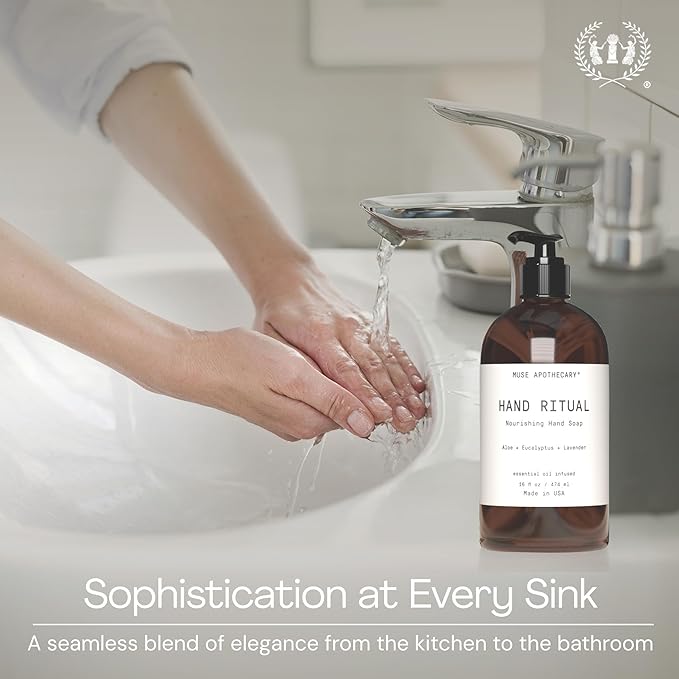 Muse Apothecary Hand Ritual - Aromatic and Nourishing Hand Soap, Infused with Natural Aromatherapy Essential Oils - USDA Certified Biobased - 16 oz, Coconut + Sandalwood, 2 Pack