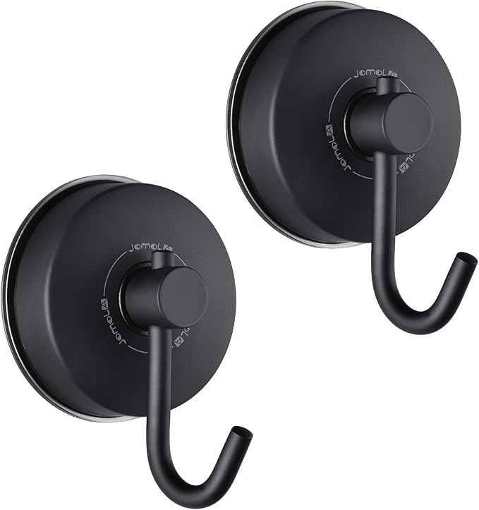 JOMOLA Suction Cup Shower Hook for Inside Shower Towel Hooks with Suction Cup Holder Kitchen Utensil Storage Organizer for Bathroom Towel Hanger Stainless Steel Matte Black, 2PCS