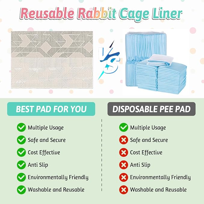 VCEPJH Bunny Floor Mat 55 x 78.7in Rabbit Cage Liner Washable Large Reusable Guinea Pigs Rug Anti-Slip Whelping Pads for Small Pet Dogs Puppy Chinchillas Cats Ferrets