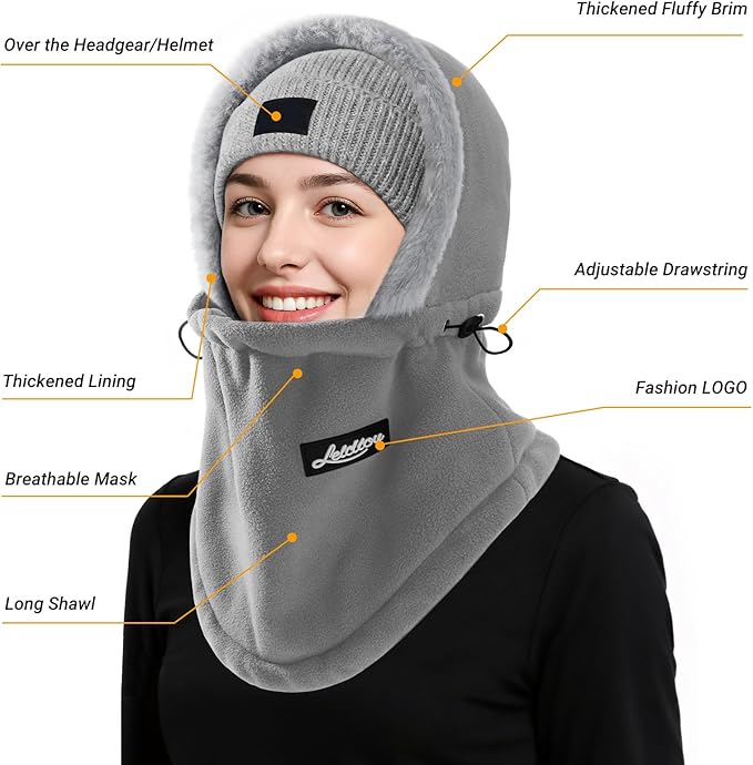Balaclava Ski Mask for Women Winter Fleece Windproof Face Mask Neck Warmer Scarf Helmet Hood Outdoor