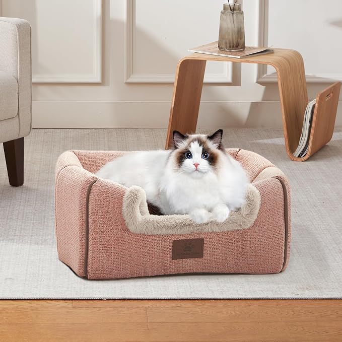 WINDRACING Cat Beds for Indoor Cats, 2-in-1 Cat Bed Cave with Anti-Slip Bottom, Cozy Cats House Tent Suitable for All Seasons, for Medium & Large-Sized Pets Light Pink, L(17.5 X 17.5 X 17.5 Inch)