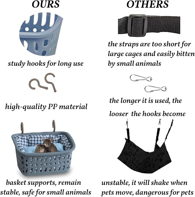 JWShang Rat Hammock for Cage, Chew Proof Hanging Basket Bed with Sturdy Hooks, Pet Cage Accessories, Safe Cozy Small Animal Rodent Hammock for Sugar Glider Mice Snuggling Sleeping