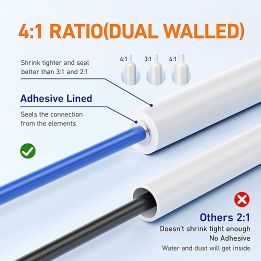 TKDMR 446 Pcs Heat Shrink Tubing Kit - 4:1 Ratio Adhesive Lined, Marine Grade Shrink Wrap,Industrial Heat Shrink Tubing,White
