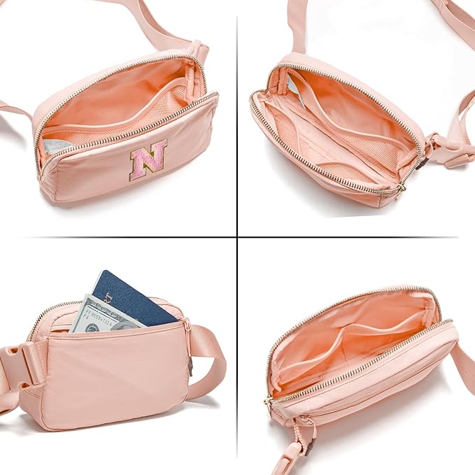 Gitus 6 7 8 9 10 Year Old Girl Gifts Belt Bag Fanny Pack Crossbody Bags with Initial Letter Patch Things for Teen Girls Easter Gifts for Girls Travel Essentials（Coral Pink-N）