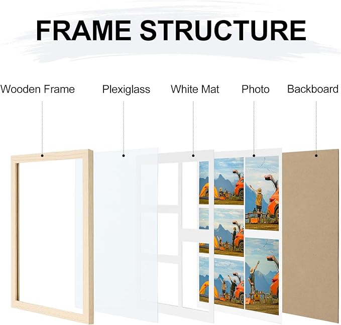 Vittanly 11x14 Collage Picture Frame, Displays 5Pcs 4x6 Pictures with Mat or 1Pcs 11x14 without Mat for Wall Mounting, Picture Frames Collage Wall Decor in Nature Wood, 1 Pack