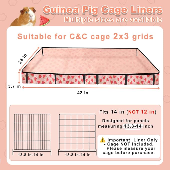 Waterproof Guinea Pig Cage Liners, Washable & Reusable Small Animal Cage Mat, for Rabbit, Hamster, Chinchilla, Hedgehog (Watermelon),C&C 28x42 inches