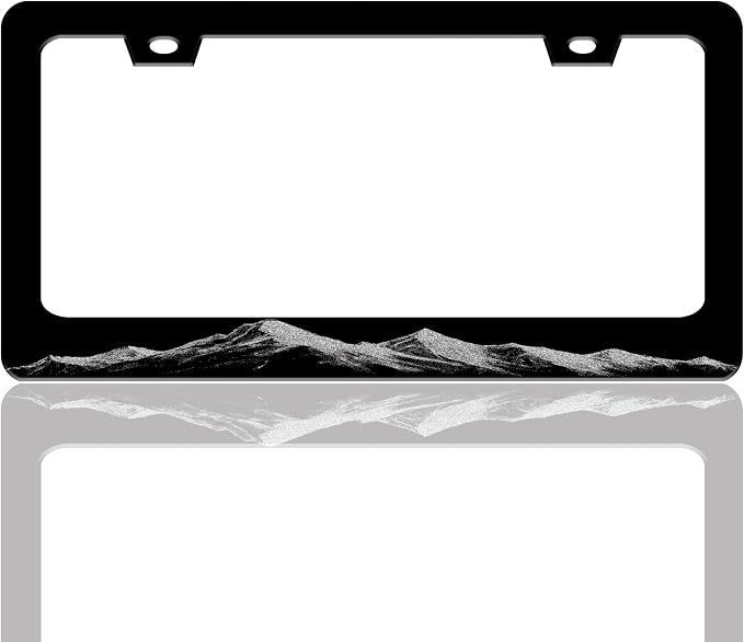 Beautiful Mountains Pattern License Plate Frame Stainless Steel 6 X 12 Inch | Fits US Standard With Screws Rust Resistant For Car Front Rear Decoration Accessories Easy Installation For Cars SUV Truck