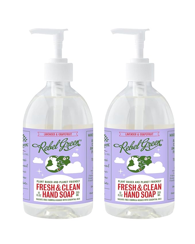 Rebel Green Fresh & Clean Hand Soap - Moisturizing Natural Liquid Hand Soap for Bathroom & Kitchen - Lavender & Grapefruit, 12 Fl oz, Pack of 2