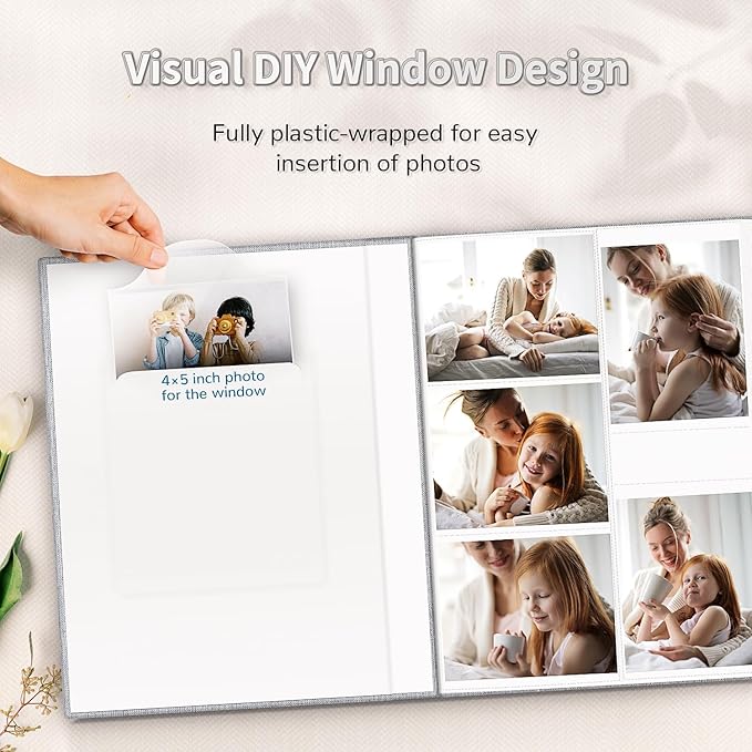 Photo Album 4x6 with 600 Pockets,Slip-in Picture Albums,Linen Cover Memory Book with Front Window,White Page Vertical Photo Book for Wedding,Family,Anniversare,Baby,Vacation