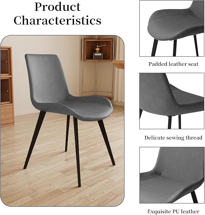 63"- 78.7" Extendable Dining Table Set for 6, Modern Kitchen Table with 6 PU Leather Chairs, Thickened Expandable MDF Wooden Table with Metal Legs for Dining Room, Kitchen, Living Room