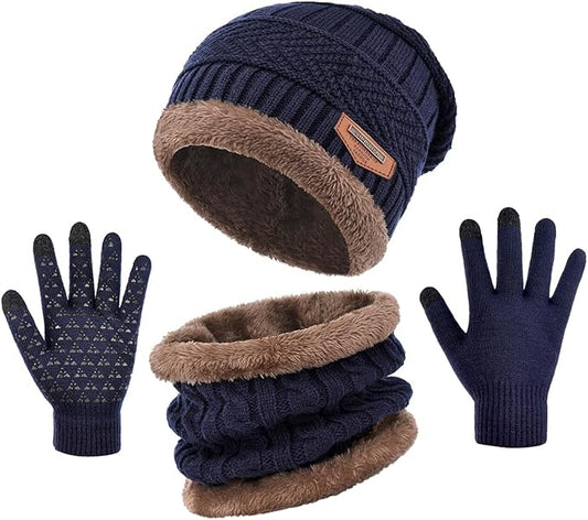 Winter Beanie Hat Scarf Glove Set for Women Snow Knit Thick Fleece Lined Ski Hat,Mens Warm Neck Warmer Touchscreen Mittens