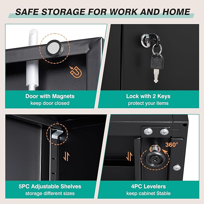 SISESOL Wide & Deep Metal Storage Cabinet with 2 Doors and 6 Shelves,72x36x18 Garage Storage Cabinet,Tall Black Locking Metal Cabinets with Lock,Steel Locked Cabinets for Home,Office,Garage,School