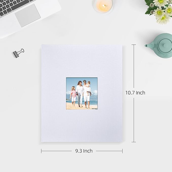 Mublalbum 2 Pack Small 8x10 Photo Album 2 Pack Linen Cover with Display Window Mini Picture Book Each Holds 52 Vertical Pockets for Artwork Postcards or Pictures Storage (White)