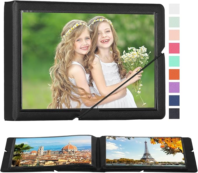 Lifting Small Photo Album 4x6 Holds 40 Photos with Customizable Cover，Mini Leather Picture Album Book for Wedding，Family，Baby Memories (Black)