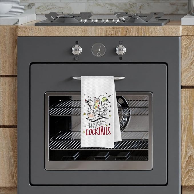 Funny Cocktail Kitchen Towels - Cocktail Gifts Decorative Waffle Weave Dish Towels, Bar Cart Decor Hand Towel Tea Towel, 16x24 Inch
