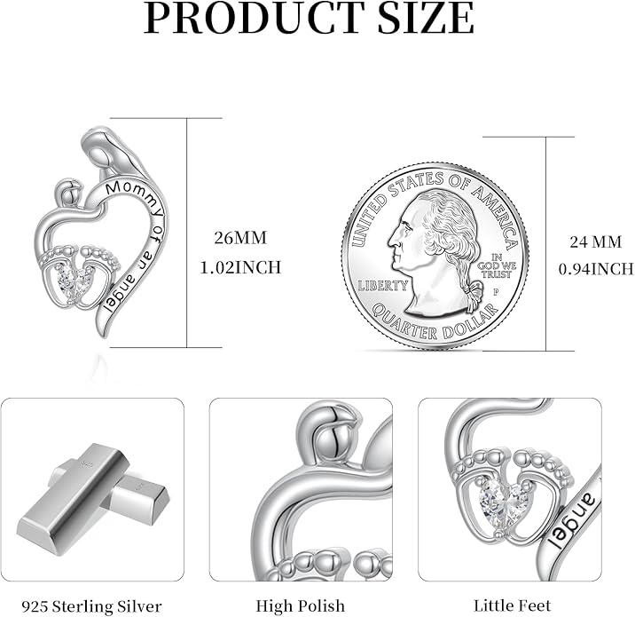 Miscarriage Necklace Gifts for Mothers 925 Sterling Silver Mommy of An Angel Pendant Memorial Jewelry Loss of Pregnancy Sympathy Gifts for Women