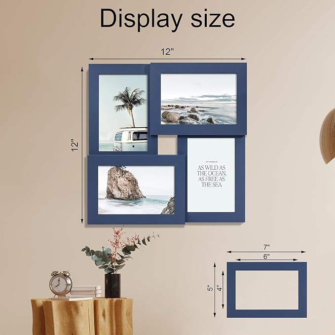 4x6 Collage Picture Frame,4 Photo Frame with Real Glass,Family Picture Frame Collage Wall Hanging or Tabletop Display，Blue