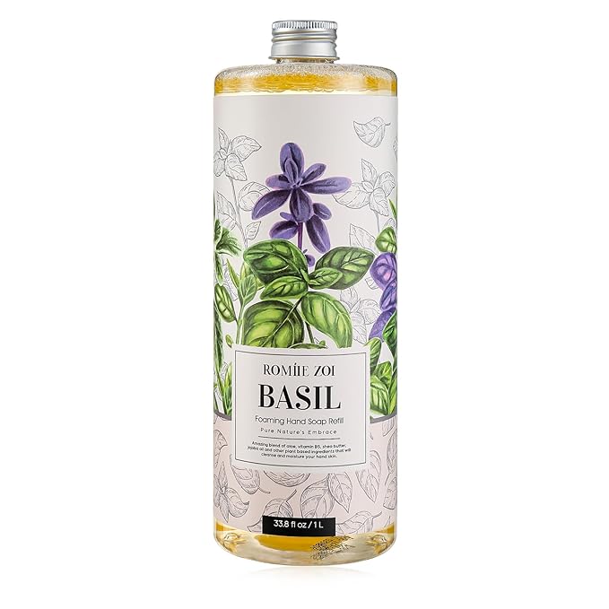 ROMIIE ZOI Foaming Hand Soap Refill, Basil, Gentle & Moisturizing Formula, 1 L/ 33.8 FL OZ