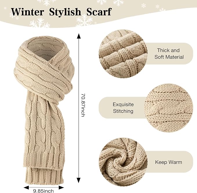 Tavaleu Womens Winter Beanie Hat Scarf Gloves Set, Pom Pom Beanie Warm Knit Scarf Touchscreen Gloves for Cold Weather
