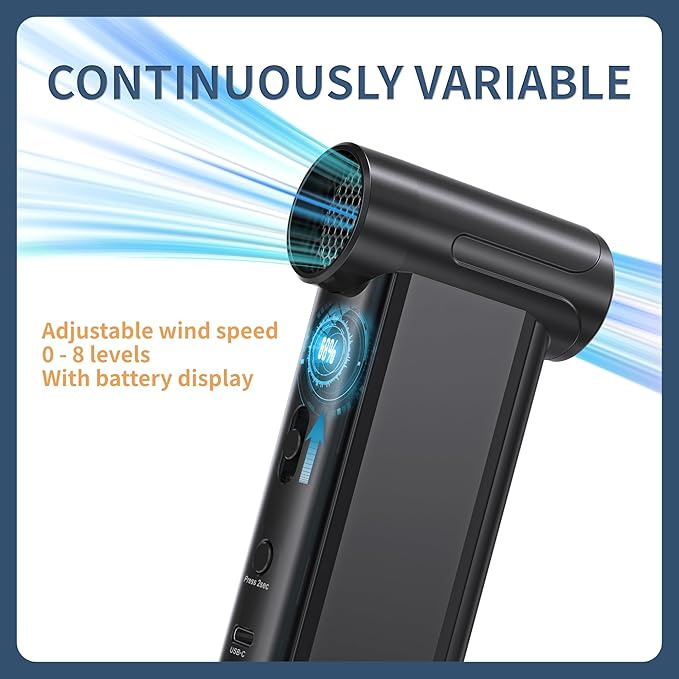 Cordless Electric Air Duster, 110000 RPM Turbo Jet Fan with LED, 8-Gear Stepless Speed Adjustment, Powerful Blower with Brushless Motor for Computer, BBQ, Cars, Home & Outdoor Cleaning