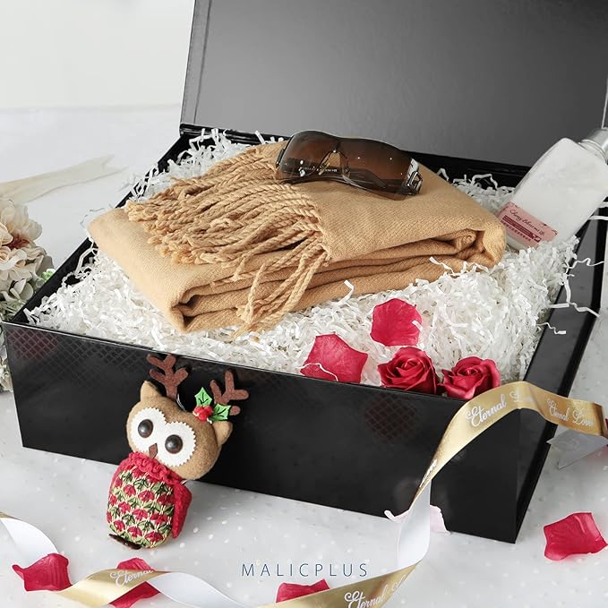 Extra Large Gift Box with Lids 16.3x14.2x5 Inches, Black Groomsman Proposal Boxes with Magnetic Closure for All Occasion (Lattice Texture)